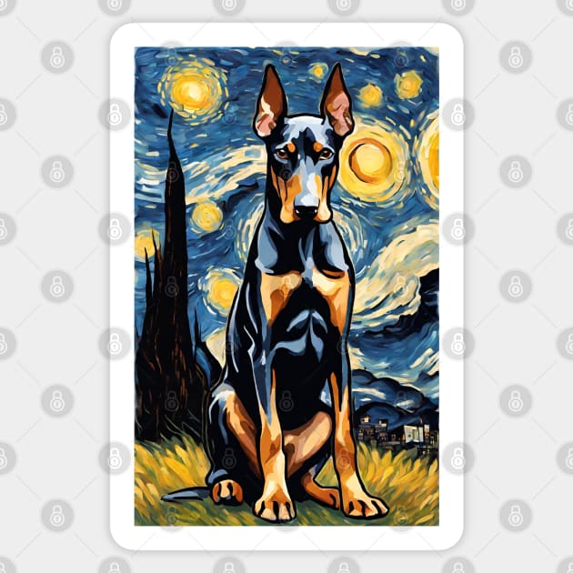 Doberman Pinscher Painting Dog Breed in a Van Gogh Starry Night Art Style Sticker by Art-Jiyuu